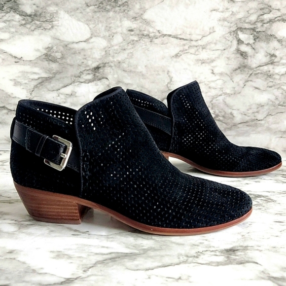 Sam Edelman Black Suede Leather Perforated Ankle Boots With Silver Buckle, Sz 7 - Picture 14 of 14